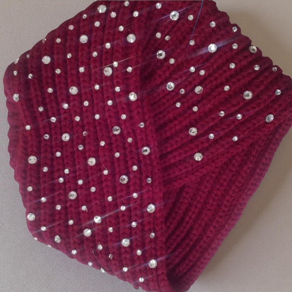 Crystal Maroon Knit Turban One Size